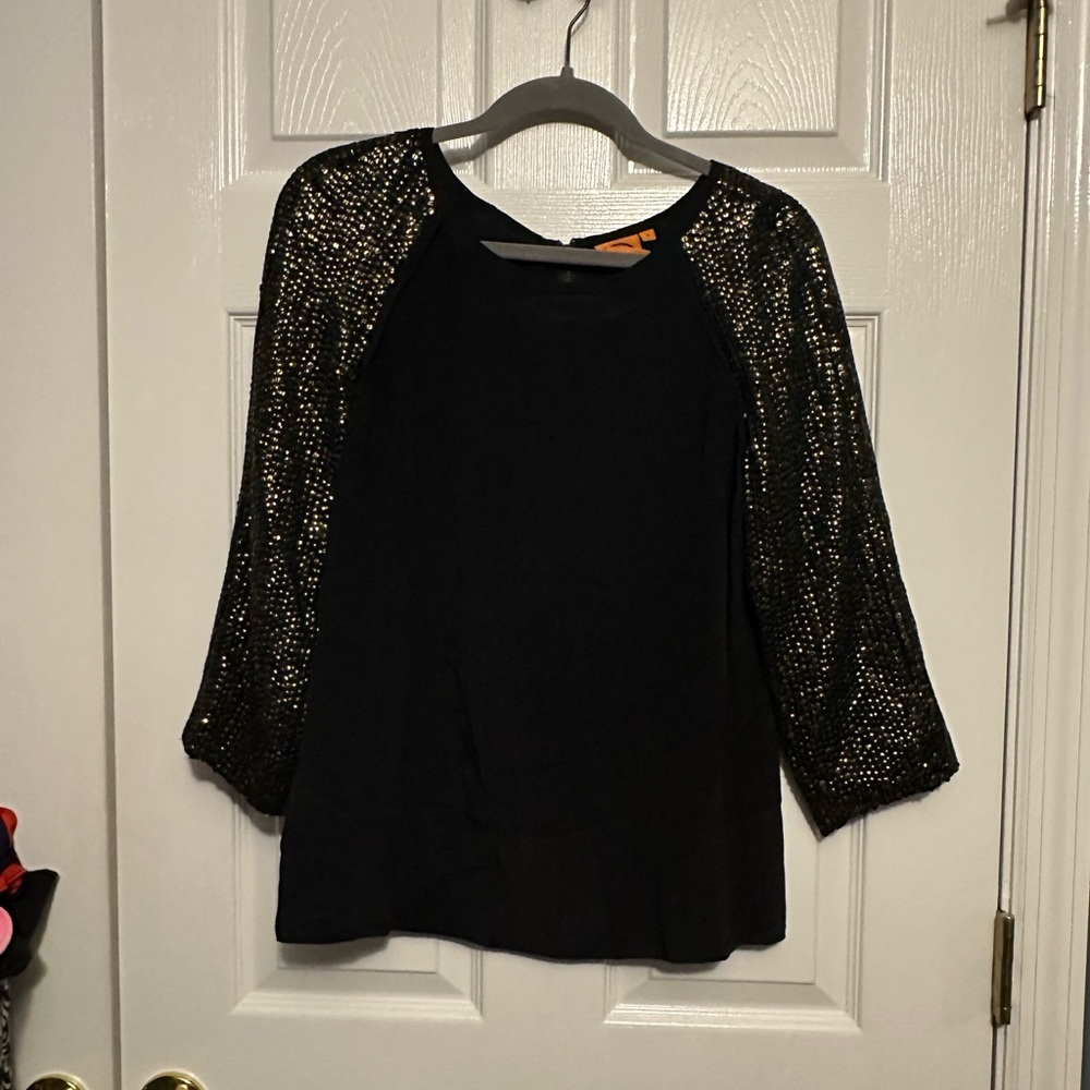 Tory Burch Black Top with Sequin Sleeves
